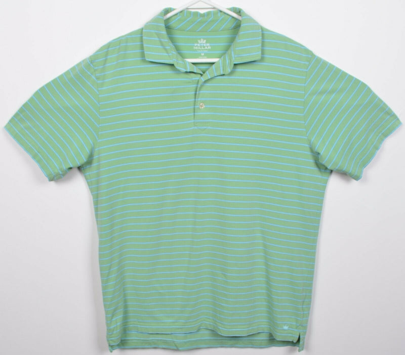 Peter Millar Men's Medium Seaside Wash Green Blue Striped Golf Polo Shirt