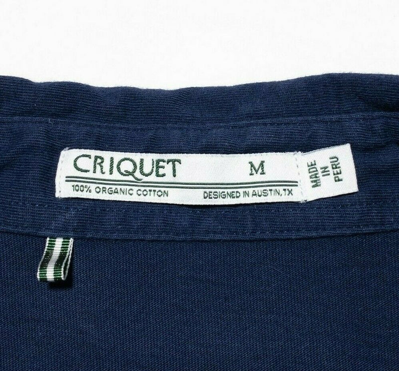 Criquet Long Sleeve Polo Medium Men's Shirt Pocket Solid Navy Blue Collared