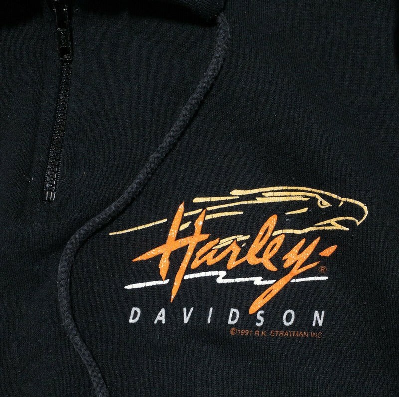 Vintage 90s Harley-Davidson 1/4 Zip Sweatshirt Men's Medium Flames Eagle Biker