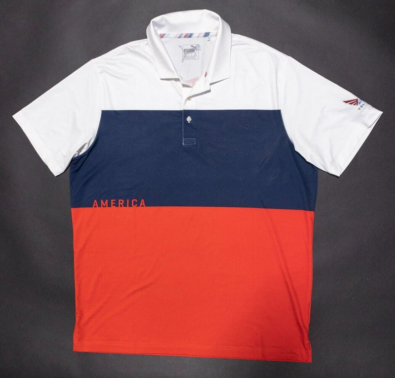 Puma Volition American Polo Large Men's Golf Shirt USA Red White Blue Wicking