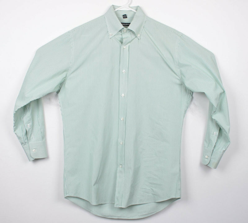 Bergdorf Goodman Men's Medium Tailored Fit Green Micro-Stripe Italy Button Shirt