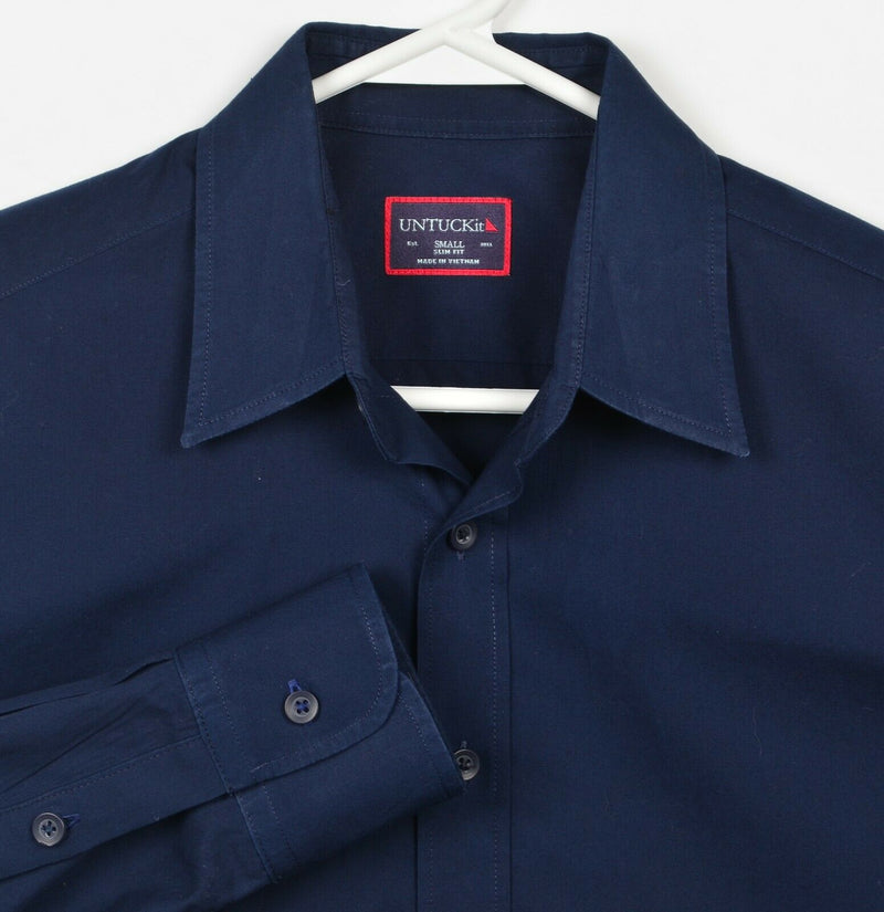 UNTUCKit Men's Small Slim Fit Solid Navy Blue Long Sleeve Button-Front Shirt