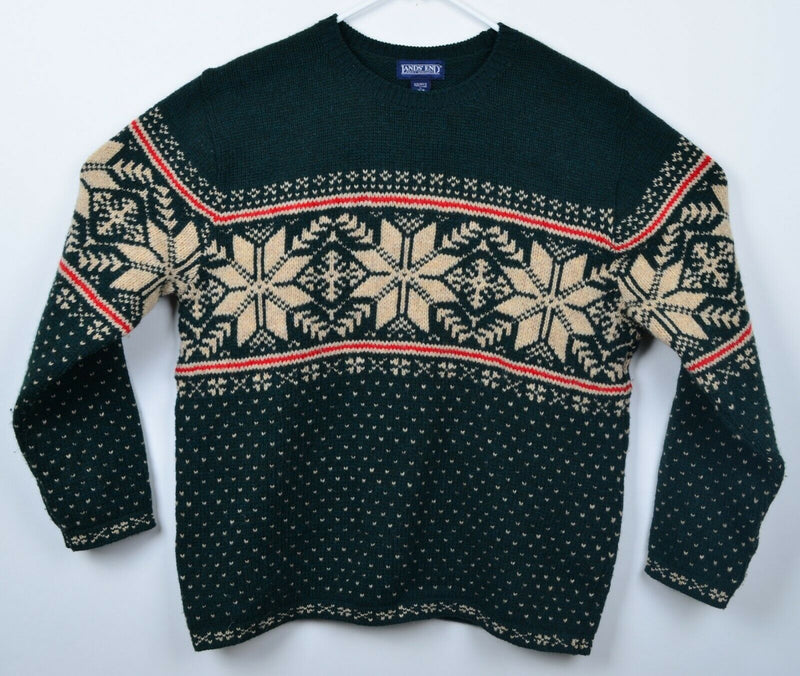 Vtg Lands End Women's Sz Large Snowflake Nordic Fair Isle Shetland Wool Sweater