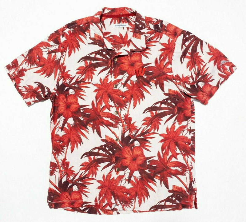 Tommy Bahama Wisconsin Badgers Silk Shirt Medium Men's Hawaiian Floral Red