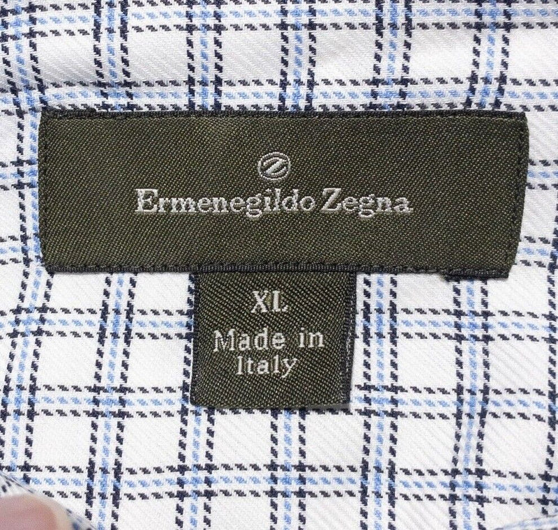 Ermenegildo Zegna Shirt XL Men's White Check Long Sleeve Button-Front Italy