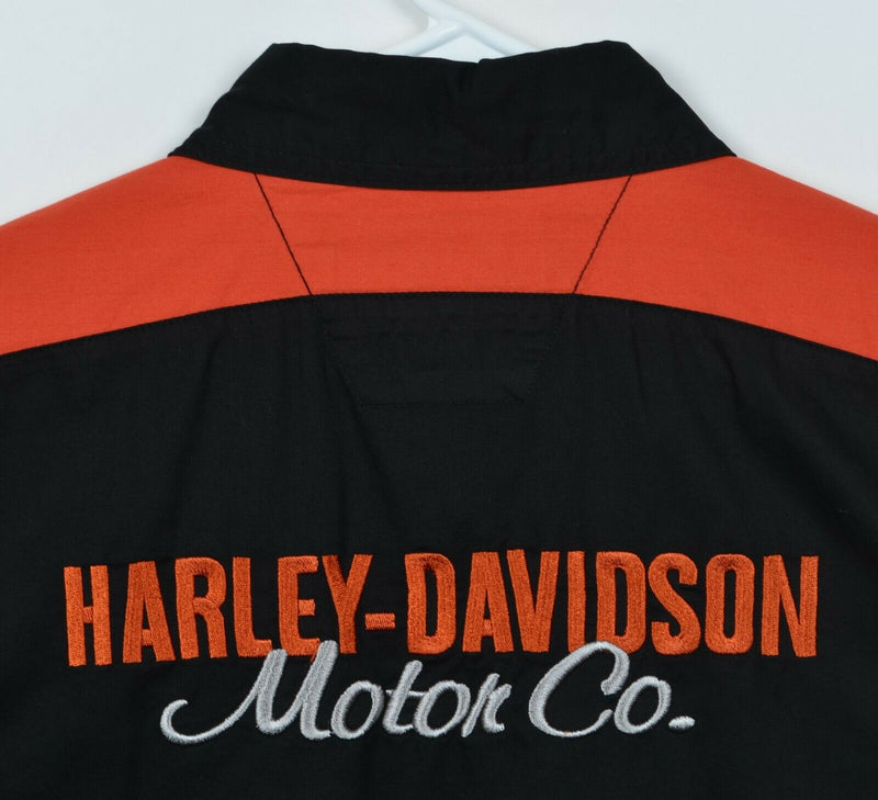 Harley-Davidson Men's Large Staff Orange Black Garage Mechanic Biker S/S Shirt