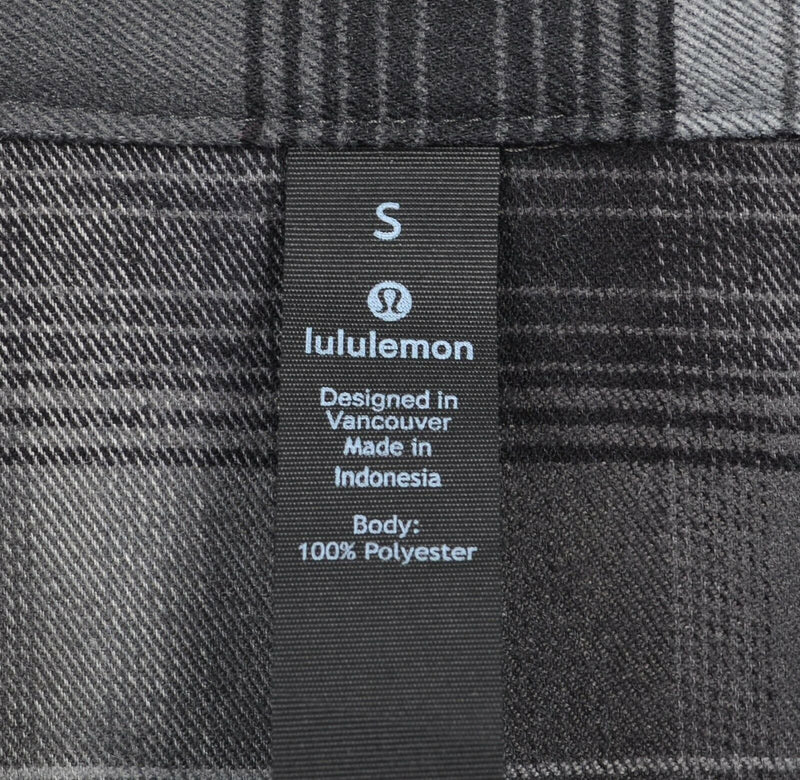 Lululemon Men's Small Masons Peak Flannel Black Gray Plaid Button-Front Shirt