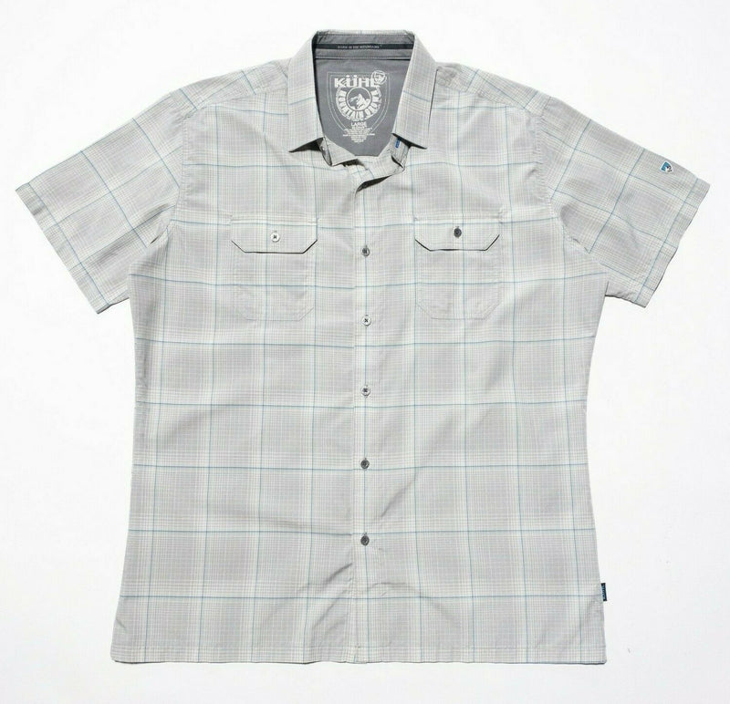 Kuhl Response Shirt Large Eluxur Men's Gray Plaid Short Sleeve Hiking Outdoor