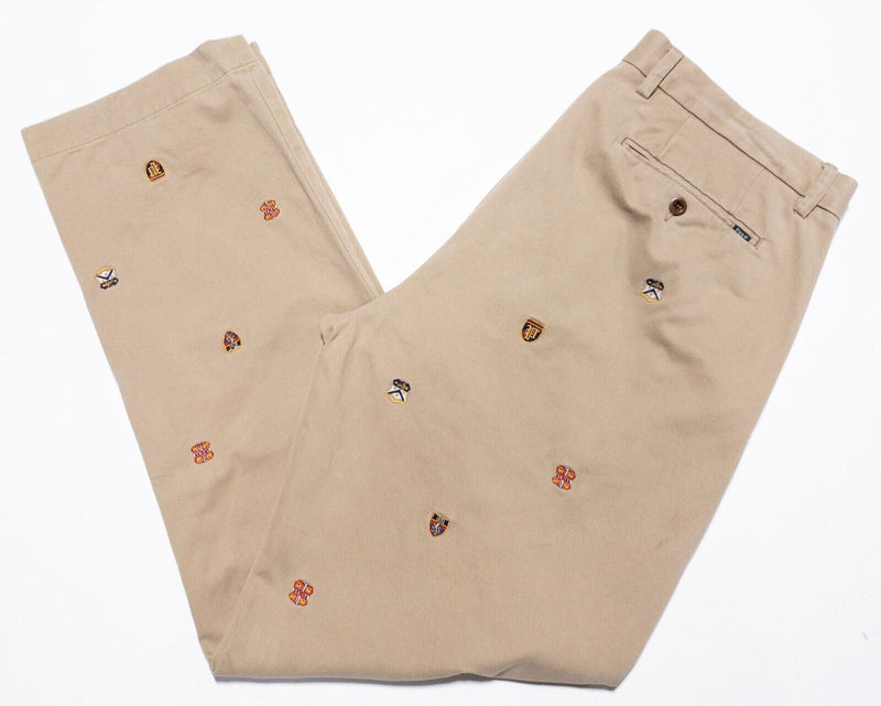 Polo Ralph Lauren Embroidered Pants Men's 35x32 Brown Preppy Chinos Classic Fit