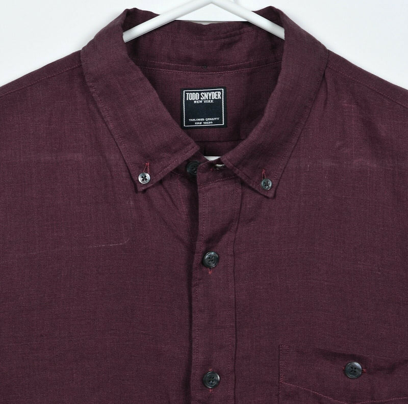 Todd Snyder Men's Large 100% Linen Solid Maroon Red/Purple Button-Down Shirt