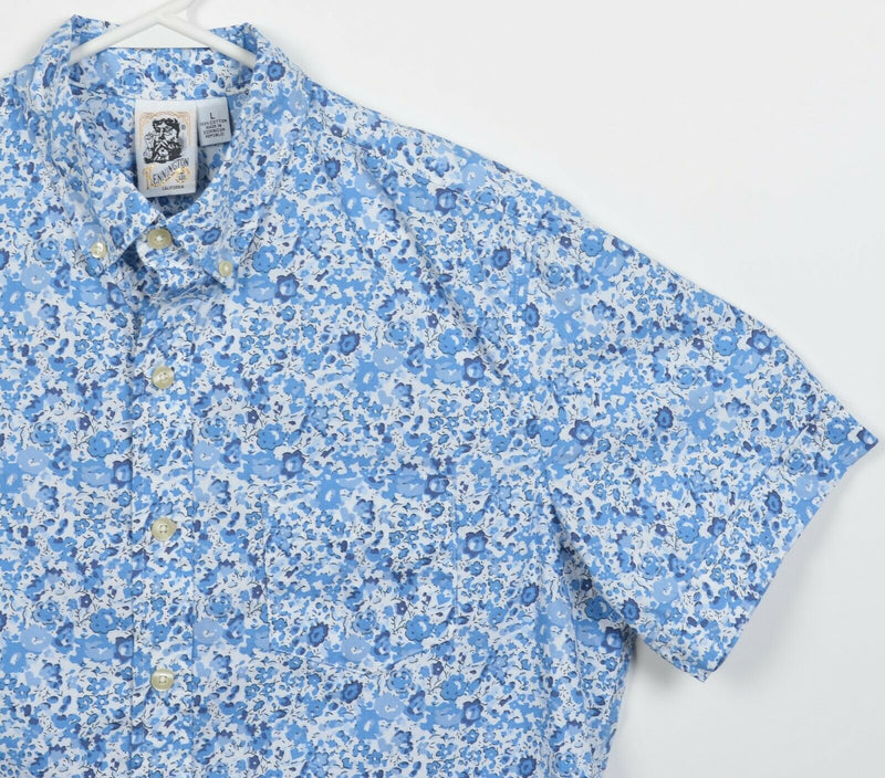 Kennington Men's Large Blue Floral Graphic Print Button-Down Shirt