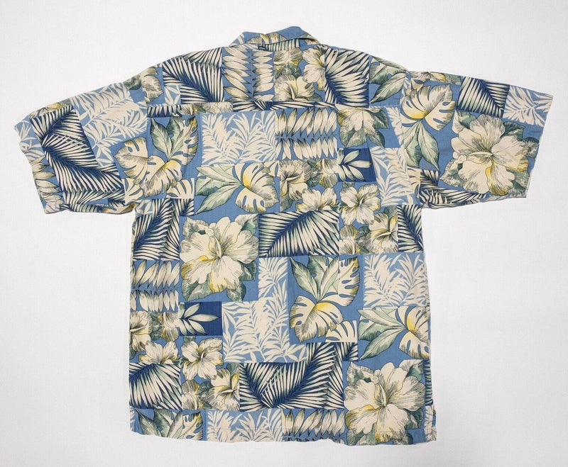 Tommy Bahama Silk Shirt Medium Men's Hawaiian Camp Floral Patchwork Blue Yellow