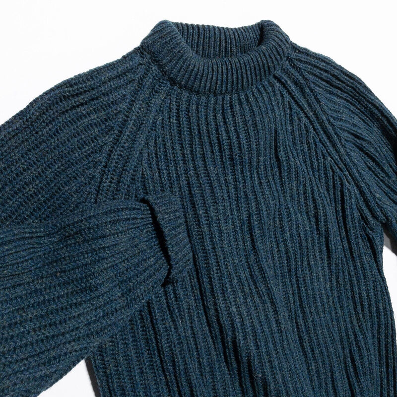 Vintage Lands' End Wool Sweater Men's Medium Chunky-Knit Heavyweight Blue 80s