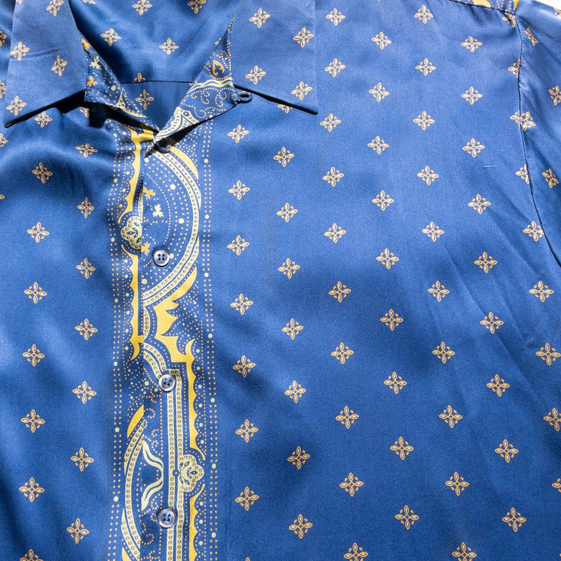 Genelli Silk Shirt Men's 2XL Stars Geometric Blue Gold Baroque Orante
