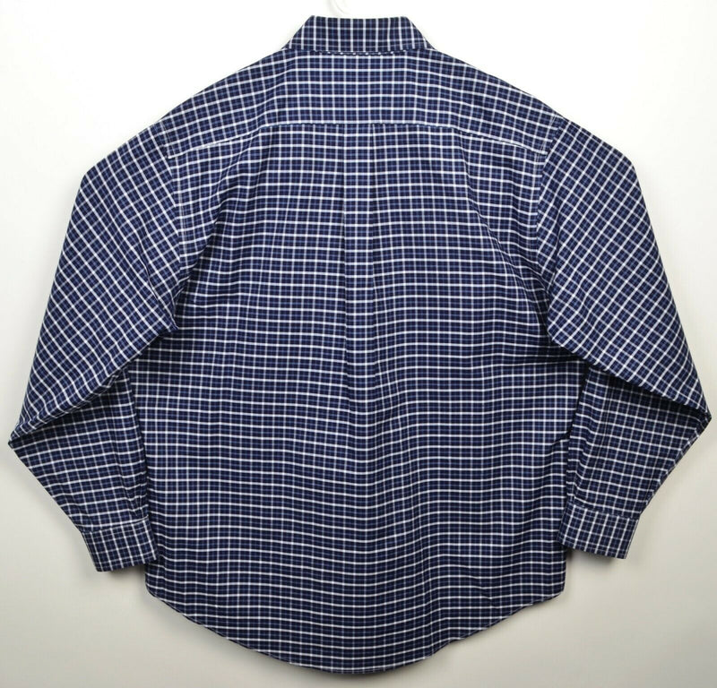 Brooks Brothers Men's Large Navy Blue Check Non-Iron Logo Button-Down Shirt