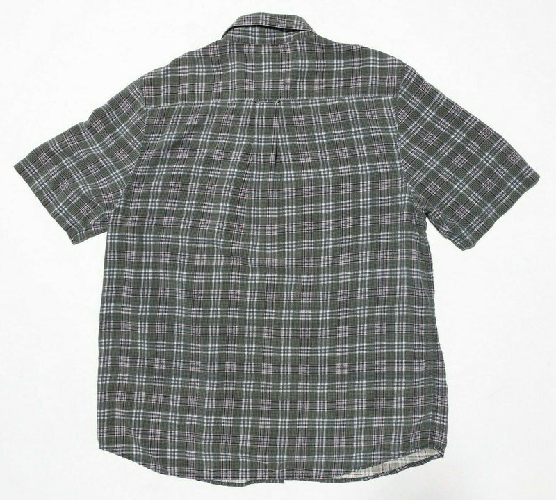 Nat Nast Silk Shirt Large Plaid Men's Green Casual Camp Bowling Button Shirt