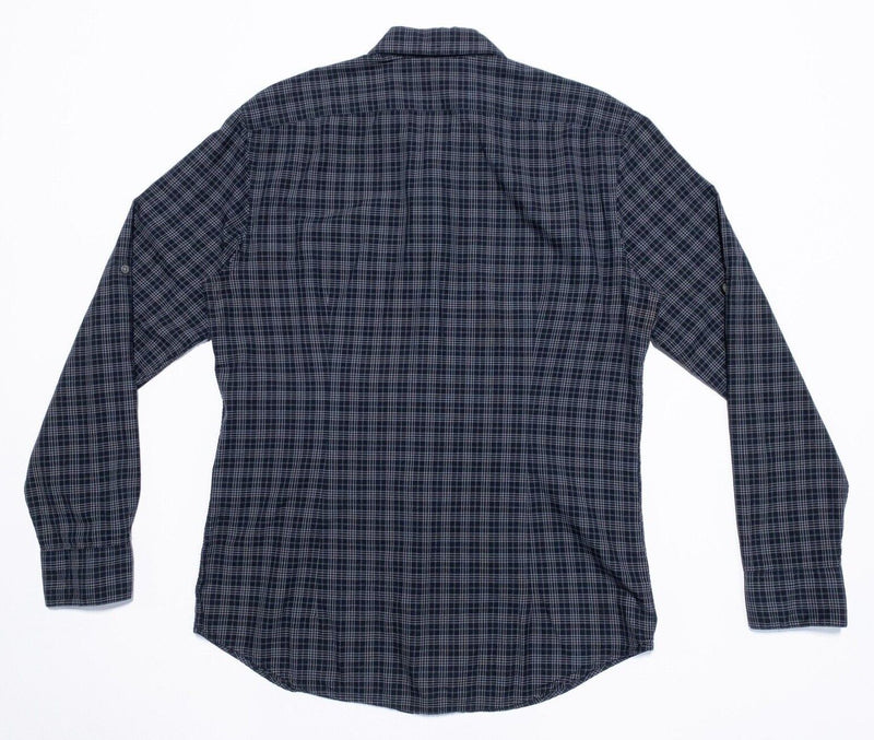 John Varvatos Collection Shirt Medium Men's Black Plaid Roll-Tab Long Sleeve