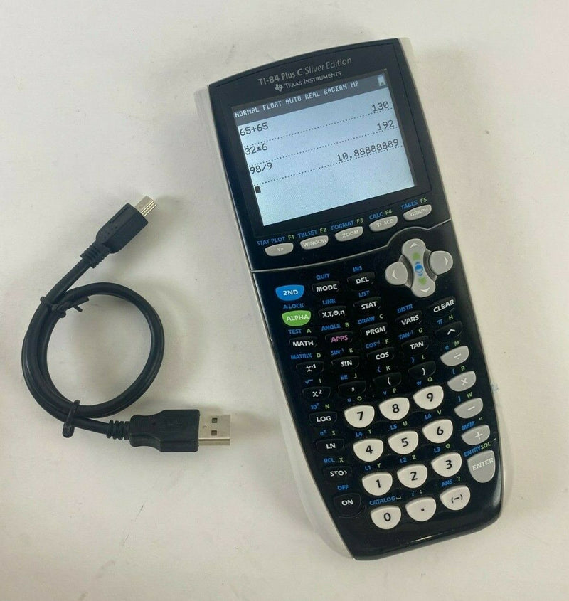 TI-84 Plus C Silver Edition Graphing Calculator Texas Instruments Black w/ Cable