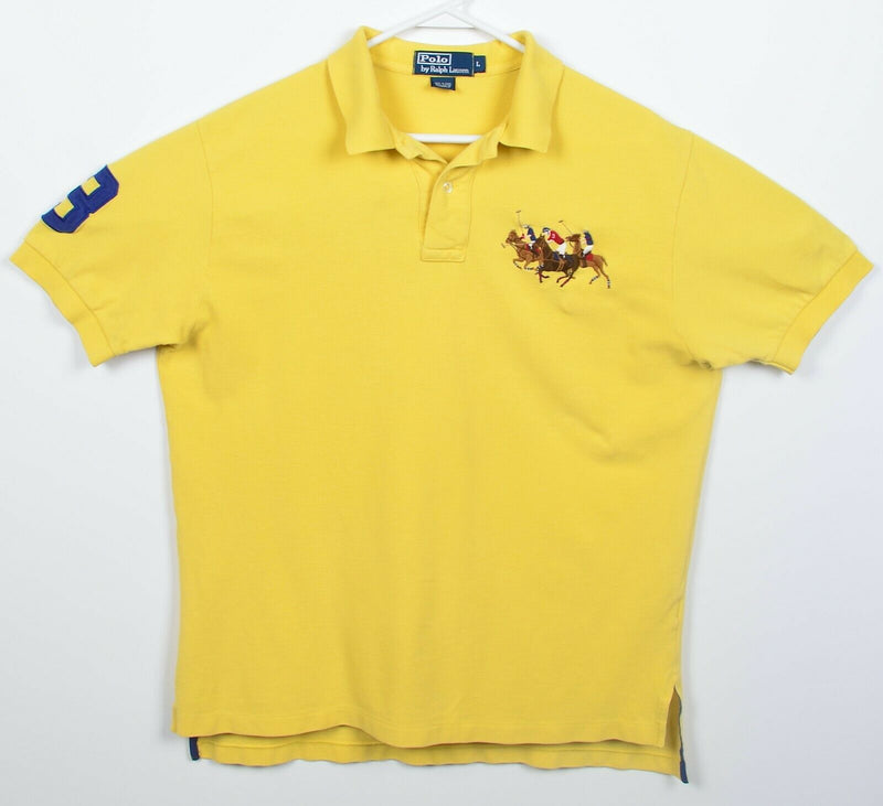 Polo Ralph Lauren Men's Large Big Pony Equestrian Horses Yellow Polo Shirt