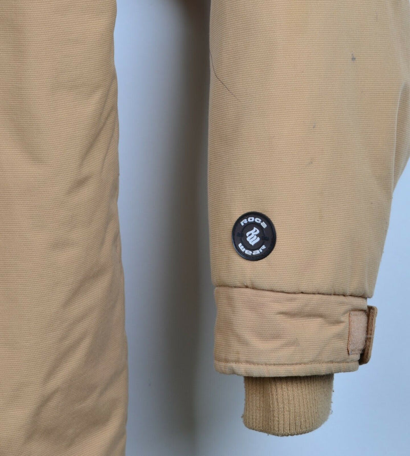 Rocawear Men's Medium? Down Fleece Lined Brown Cargo Embroidered Jacket