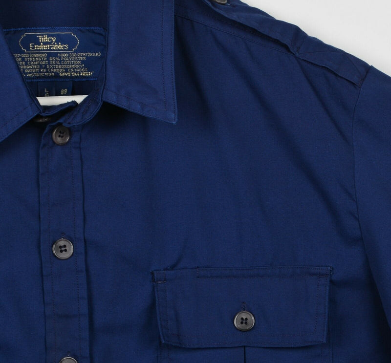 Tilley Endurables Men's Large Safari Blue Canada Made Give Em Hell Brush Shirt