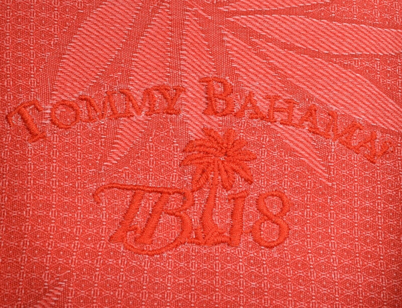 Tommy Bahama Men's Sz Large 100% Silk Textured Salmon Red Golf Hawaiian Shirt