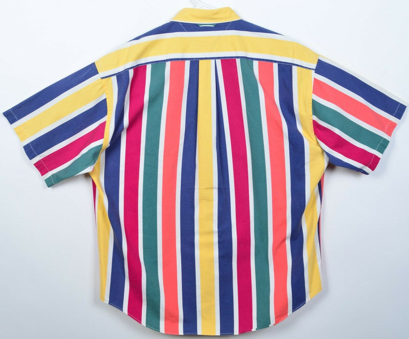 Tommy Hilfiger Men's XL Multi-Color Striped Lion Crest 90s Button-Down Shirt