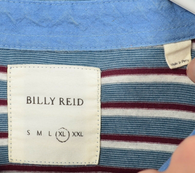 Billy Reid Men's XL Blue Striped Short Sleeve Designer Modern Pocket Polo Shirt