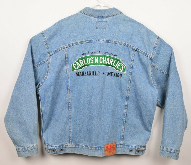 Carlos N Charlies Denim Jacket Men's XL Vintage 90s Embroidered Mexico Blue