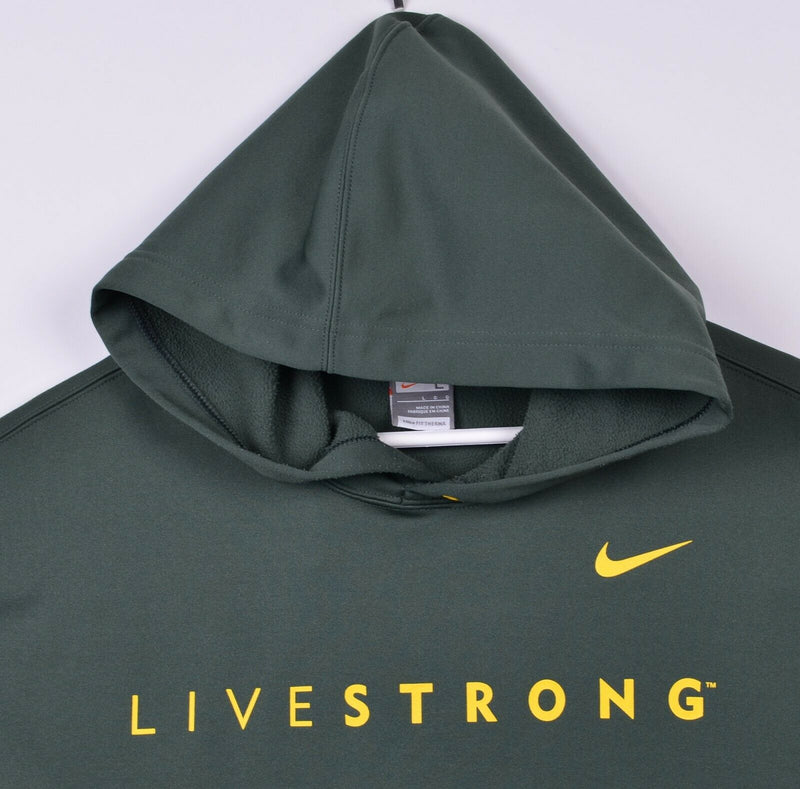 Livestrong Men's Large Nike Fit Therma Green Swoosh Pullover Hoodie Sweatshirt