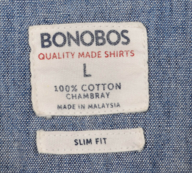 Bonobos Men's Large Slim Fit Blue Chambray Long Sleeve Button-Down Work Shirt