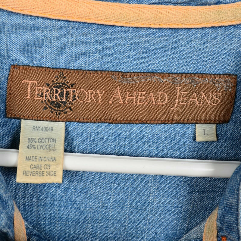 Territory Ahead Jeans Men's Large Denim Indigo Dyed Blue Henley 4-Button Shirt