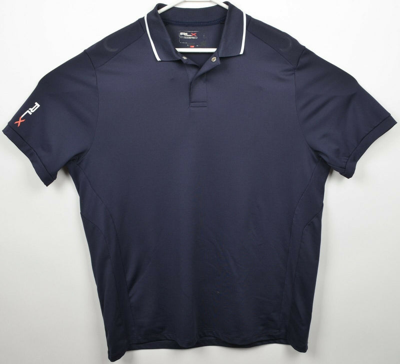 RLX Ralph Lauren Men's XL? Snap Collar Navy Blue Pony Golf Polo Shirt