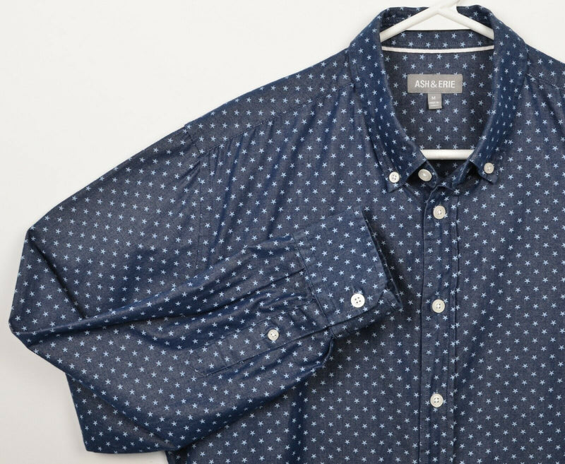 Ash & Erie Men's Medium Stars Print Navy Blue Long Sleeve Button-Down Shirt