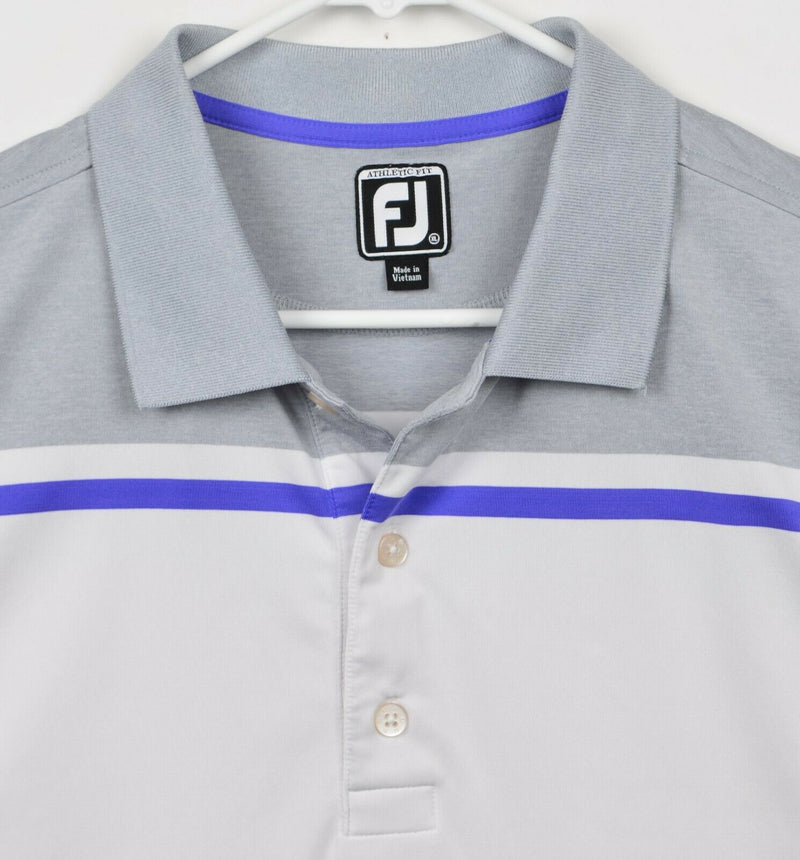 FootJoy Men's Sz XL Athletic Fit Gray Colorblock Golf Polo Shirt Royal Fox CC