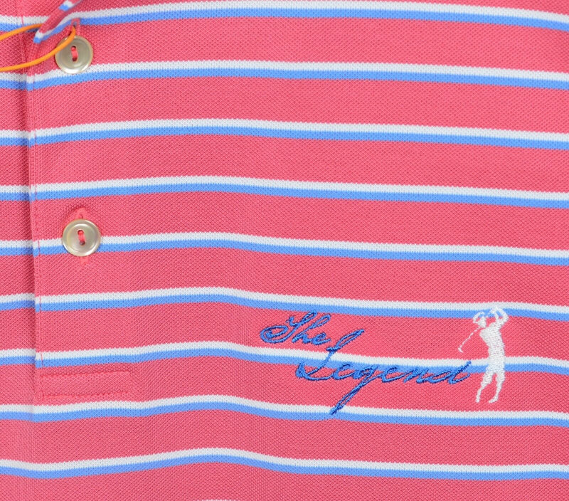 Peter Millar Summer Comfort Men's Large Pink Striped Wicking Golf Polo Shirt