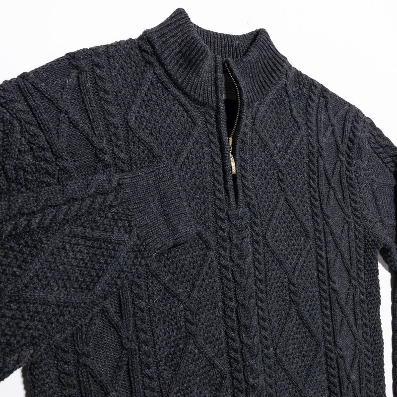 Blarney Sweater Men's XL Pullover 1/4 Zip Cable-Knit Irish Merino Wool Dark Gray