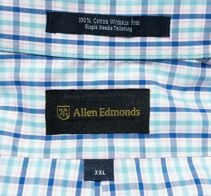 Allen Edmonds Wrinkle Free White Blue Green Check Button-Down Shirt Men's 2XL