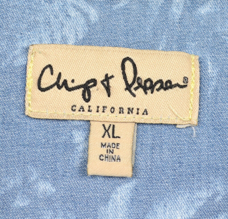 Chip & Pepper California Men's Sz XL Pearl Snap Denim Jean Floral Shirt