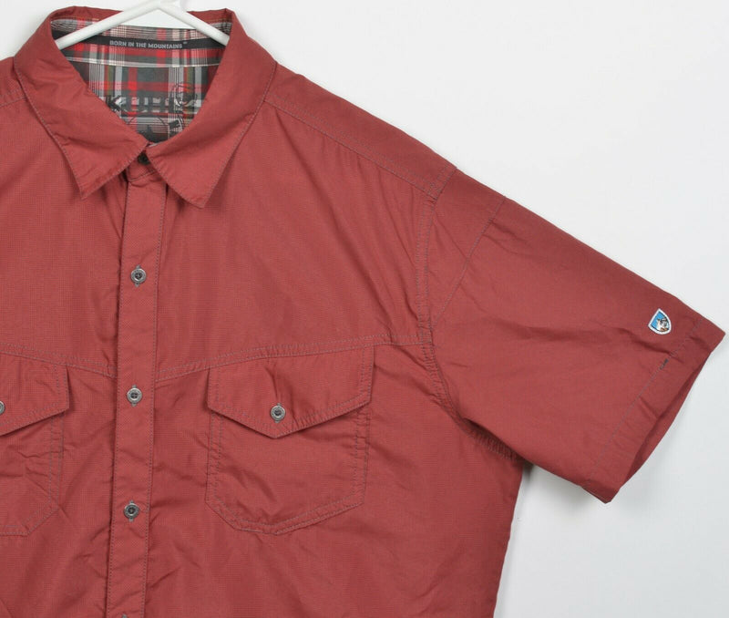 Kuhl Eluxur Men's Large Red Microcheck Hiking Travel S/S Button-Front Shirt