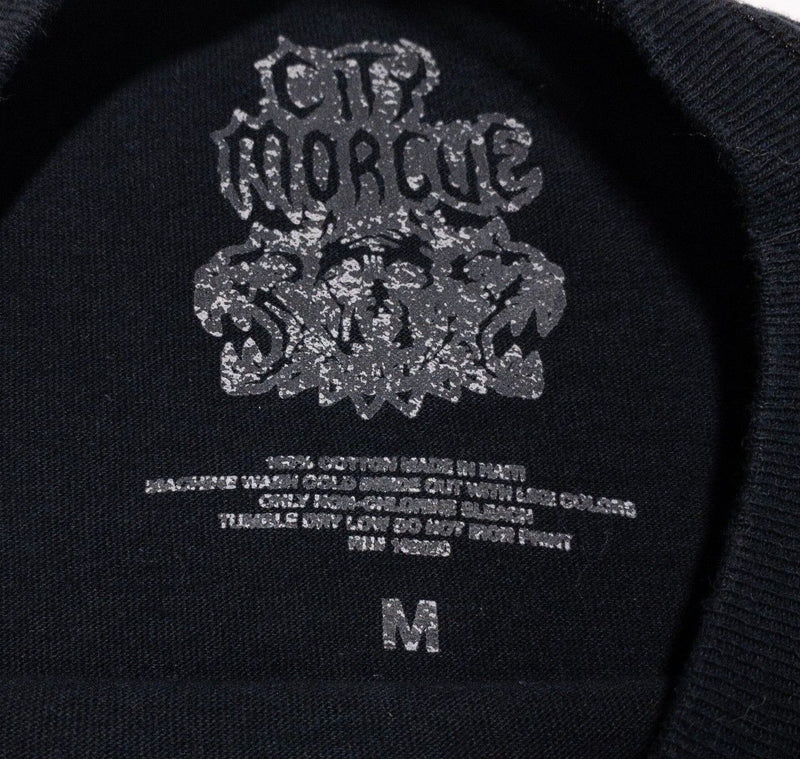 City Morgue T-Shirt Medium Men's Motor Club Skull Fire Checkered Flag Black