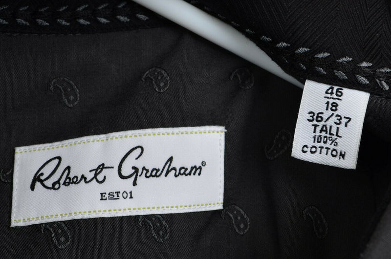 Robert Graham Men's Sz 46/18 36/37 Tall Gray Paisley Flip Cuff Dress Shirt