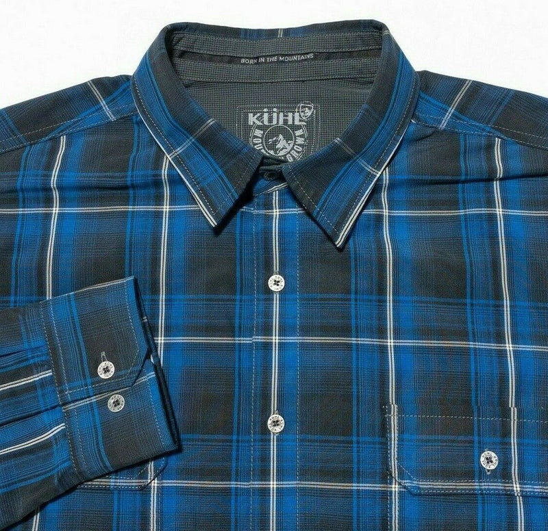 Kuhl Eluxur Ionik Long Sleeve Shirt Blue Gray Plaid Hiking Outdoor Men's XL