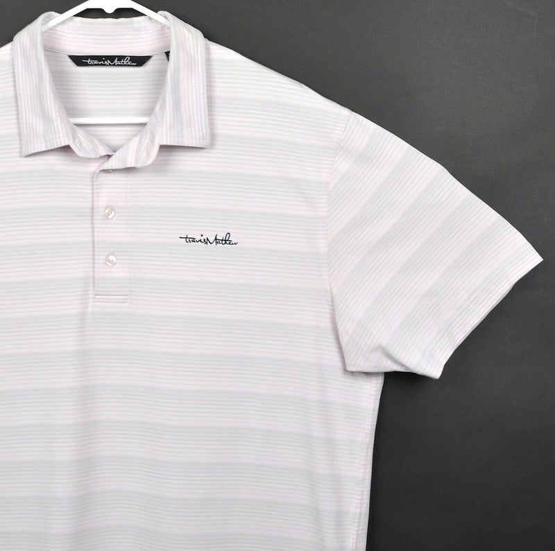 Travis Mathew Men's Sz XL Light Pink Gray Striped Performance Golf Polo Shirt