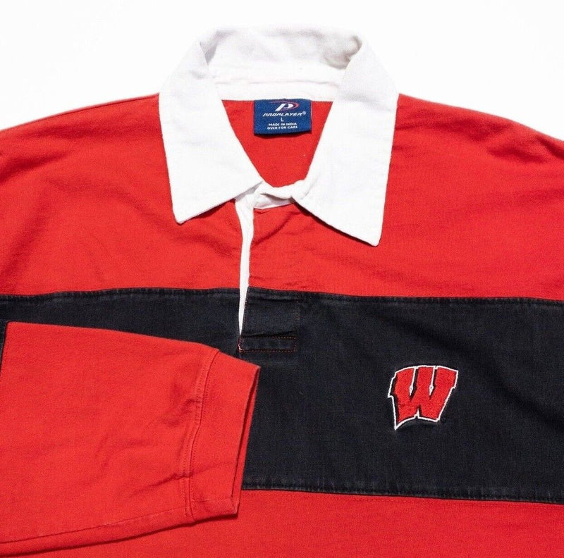 Wisconsin Badgers Rugby Shirt Large Men's ProPlayer Polo Red Stripe Long Sleeve