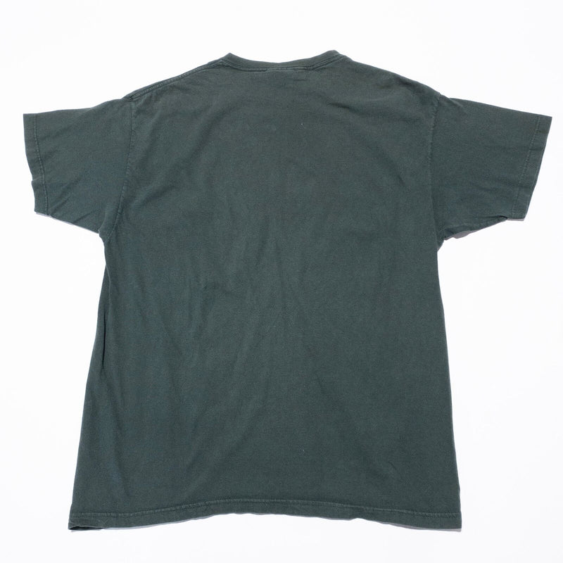 Vintage Polo Jeans Ralph Lauren T-Shirt Mens Medium USA Flag Logo Dark Green 90s