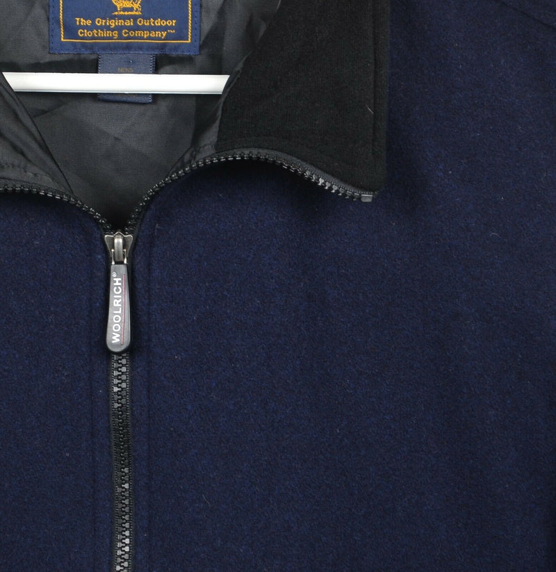 Woolrich Men's Small 100% Wool Lined Solid Navy Blue Full Zip Basic Jacket