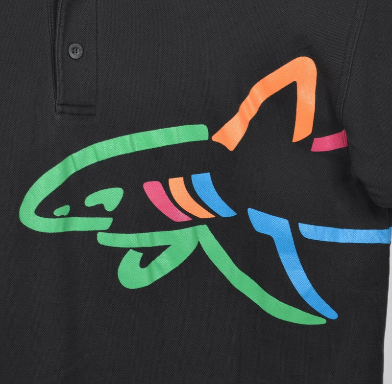 Greg Norman Men's Medium Shark Wrap-Around Graphic Black Golf Polo Shirt