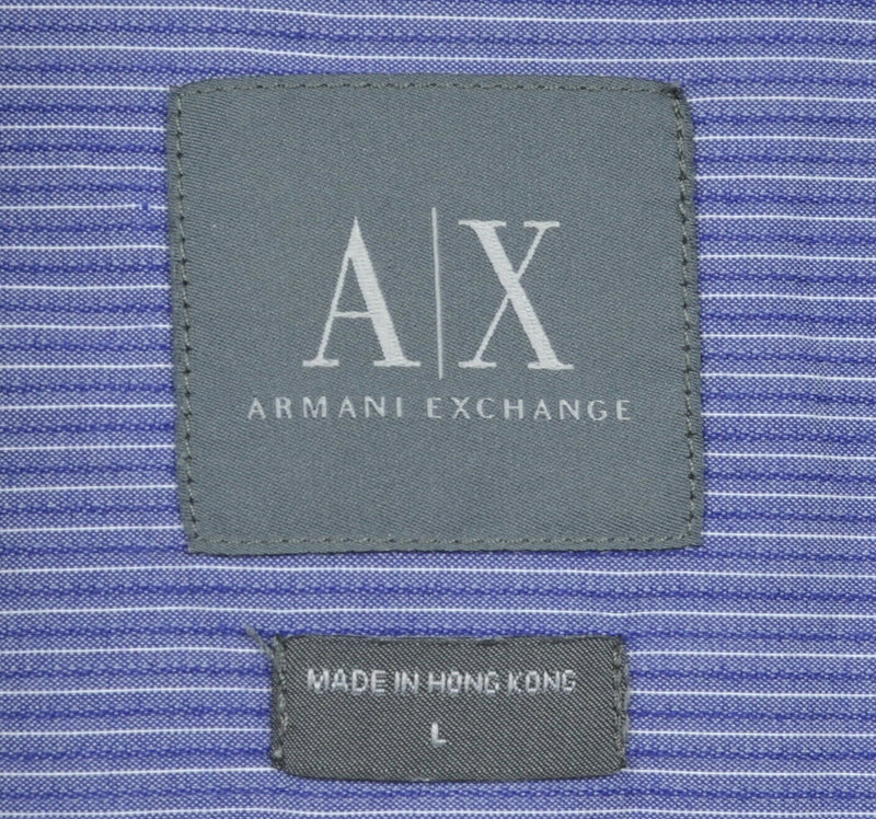 Armani Exchange A|X Men's Large Snap-Front Purple Striped Nylon Stretch Shirt