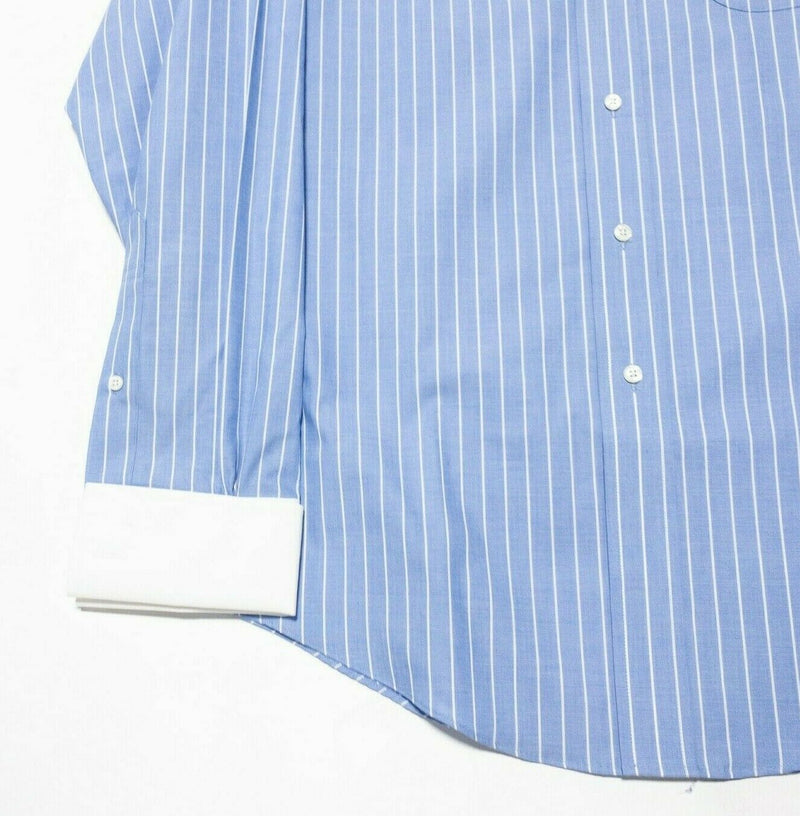 Brooks Brothers French Cuff Dress Shirt Blue Striped Contrast Collar Men's 15.5